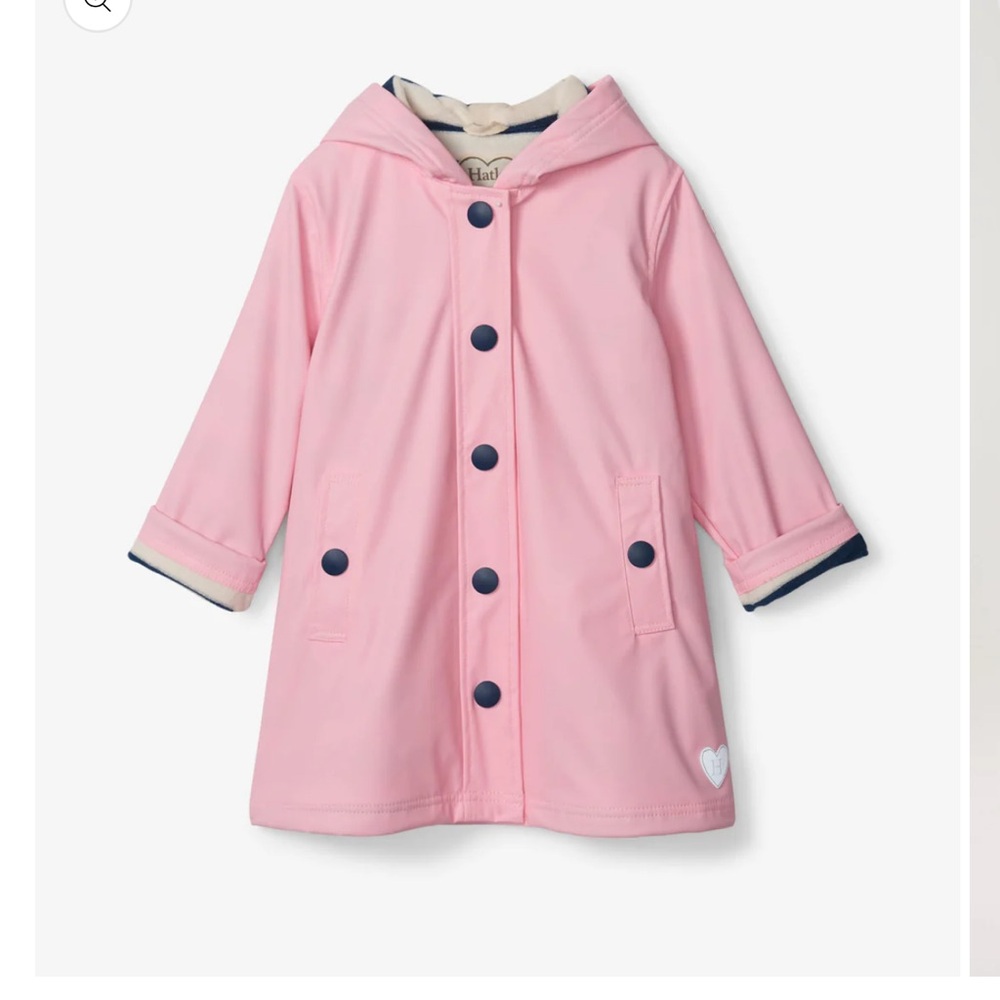 Hayley Pink Kids Hooded Jacket with Blue Buttons